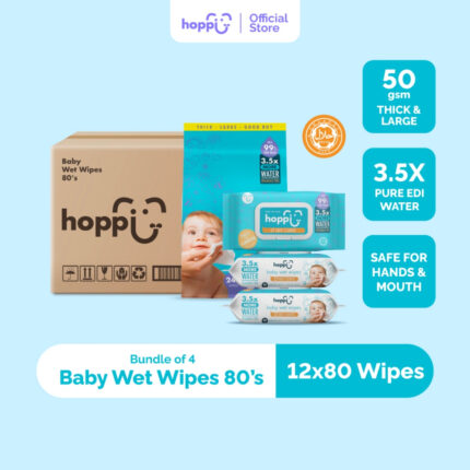 Hoppi Premium 99% Baby Water Wipes – 80 Wipes × 12 Packs